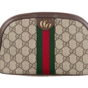 Gucci Beige GG Canvas Cosmetic Pouch with Green and Red Stripe